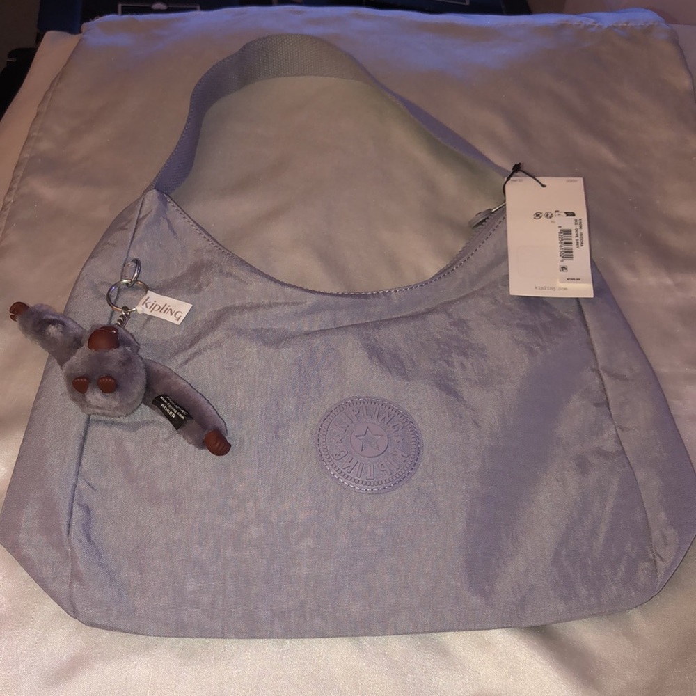 Kipling Isidora Nylon Shoulder Bag Dove Grey + Monkey Key Chain OS NWT - Picture 3 of 16